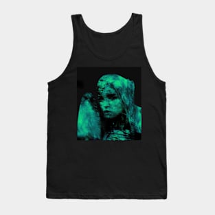 Beautiful girl, warrior with a shield, knight. Dark but beautiful. Blue and green. Tank Top